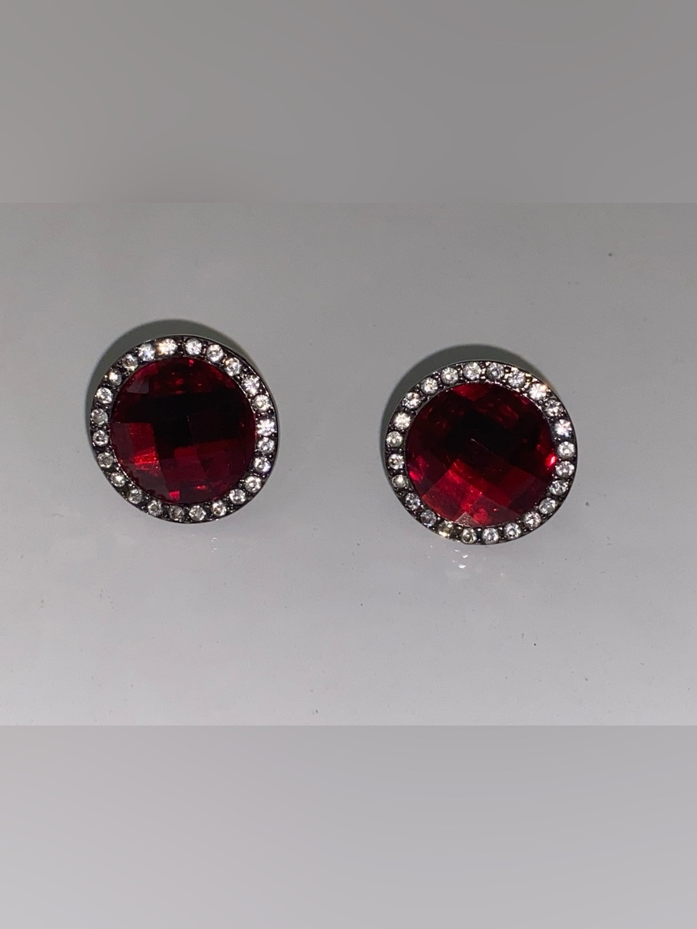 Vintage Elegant Red Crystal Halo Clip On Earrings + A Mystery Pair 💕